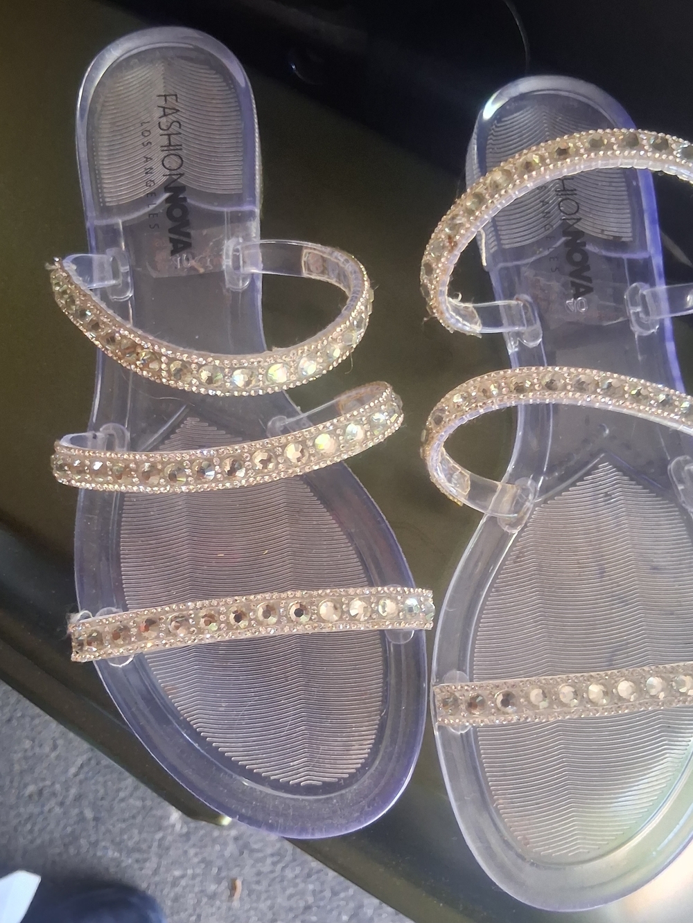Fashion Nova Clear Jeweled Strappy Sandals